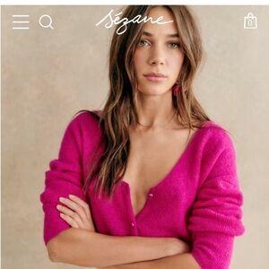 Sezane Barry Cardigan Fuchsia Pink Women's Sweater xs